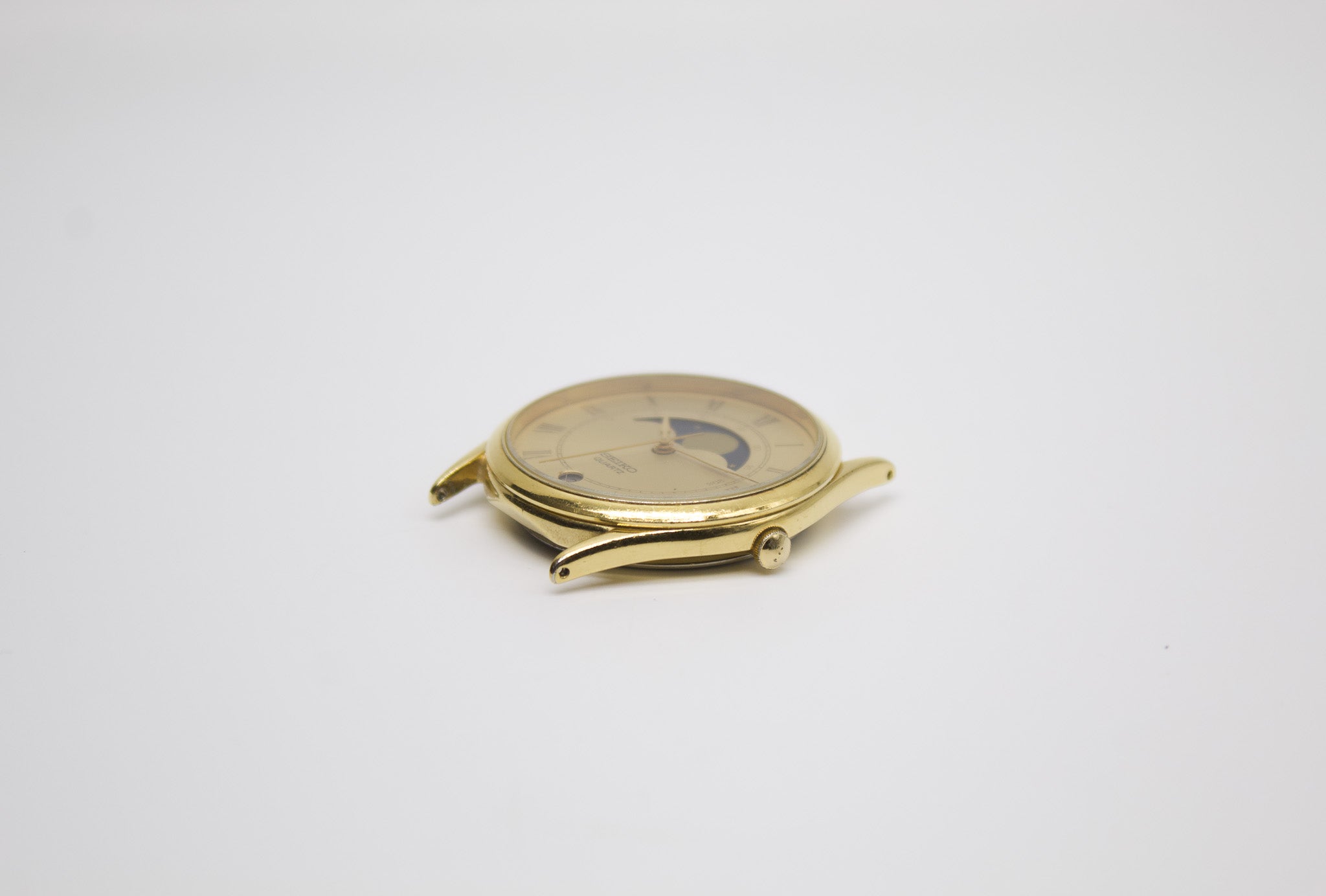 1986 Seiko Quartz Golden Roman Moon-phase Dial Men's Wrist-Watch