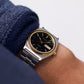 [Near Mint] 1990s Pulsar Quartz Inky Black Dial Two Tone Men's Wrist Watch