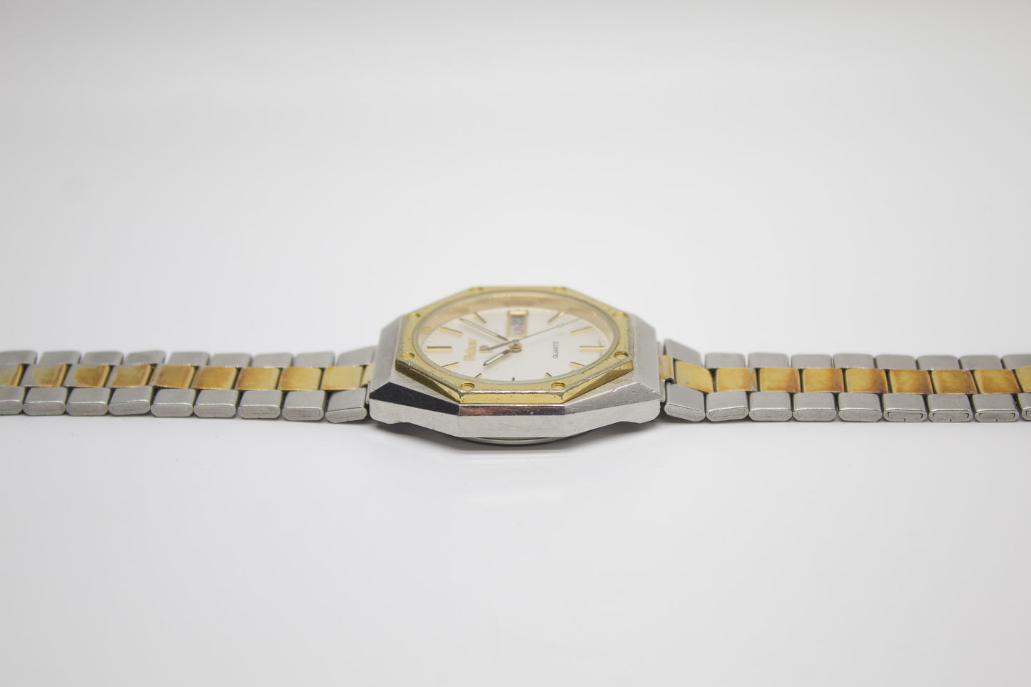 1991 Pulsar Quartz Stark White Dial Two Tone Men's Wrist-Watch