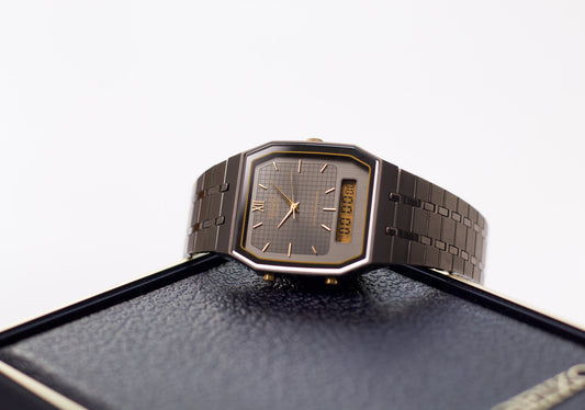 [New Old Stock] 1989 Seiko Ana-Digi Gray Sunburst Dial Men's Wrist-Watch W/Box & Papers