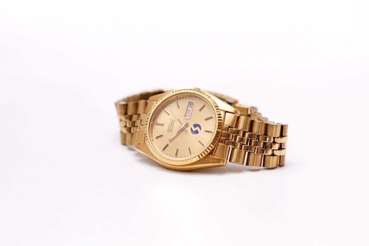 [Near Mint] 1995 Seiko Quartz Golden Sunburst Baby Day-Date Men's Wrist-Watch