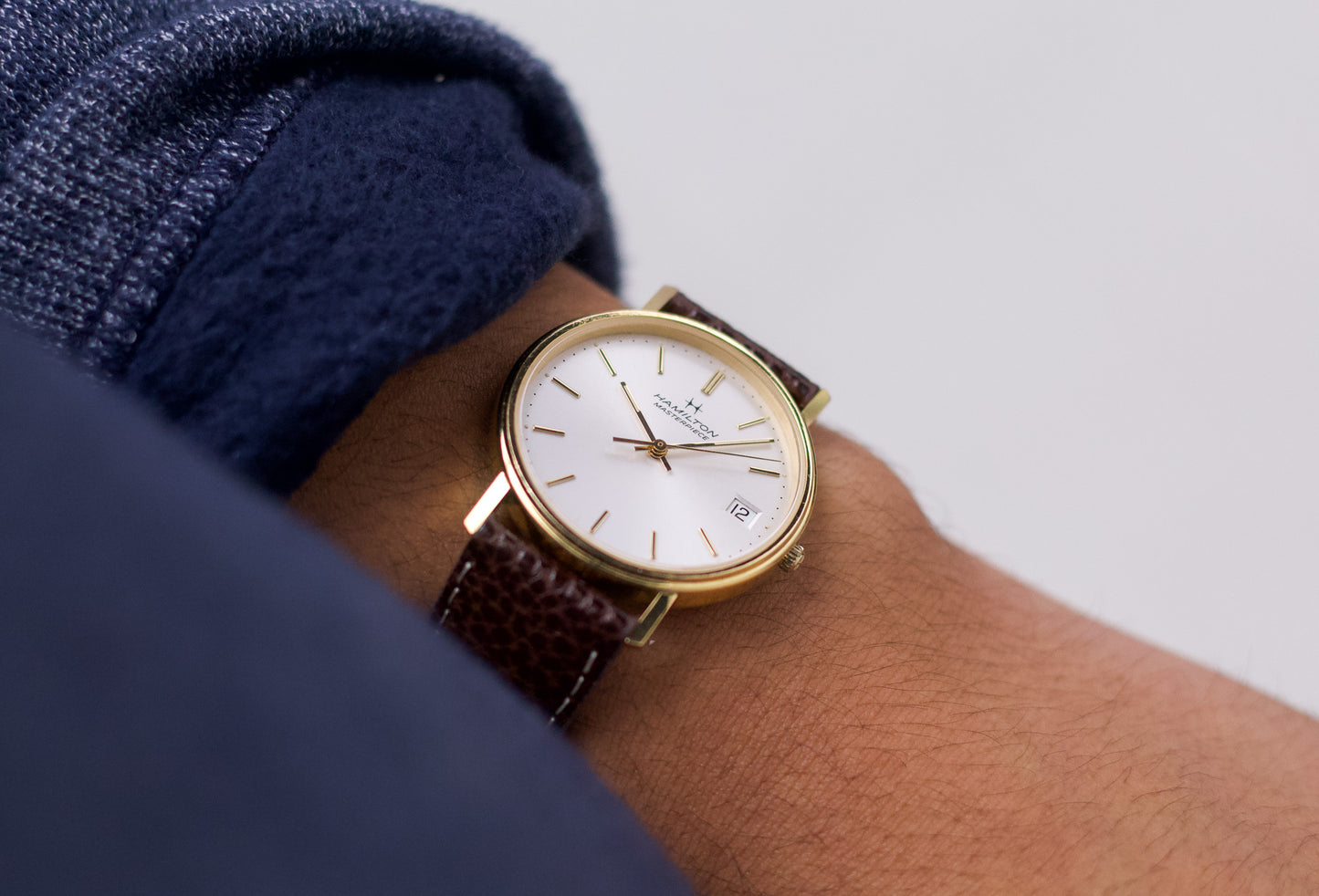 1990s Hamilton Masterpiece Quartz Silversunburst Dial Men's Wrist-Watch W/Box And Papers