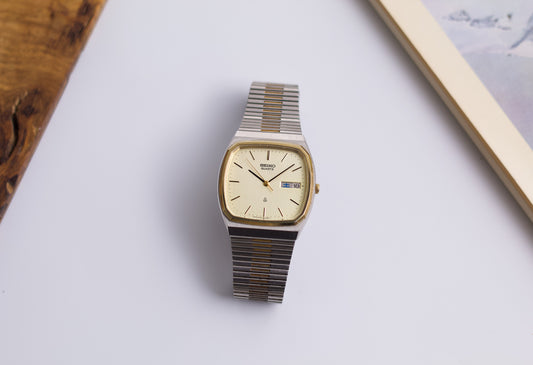 1981 Seiko Quartz Two Tone Champagne Dial Men's Wrist-Watch