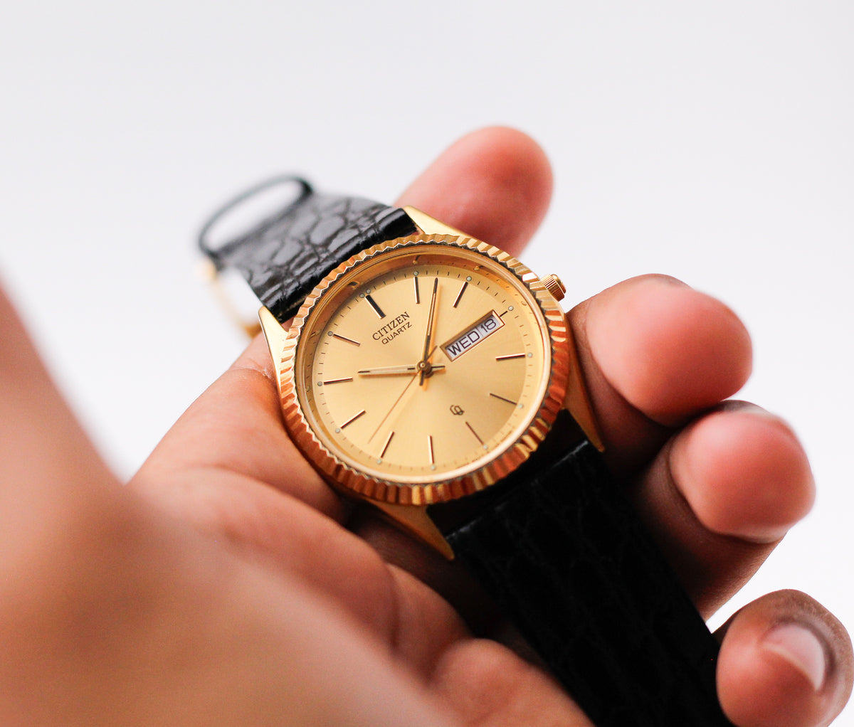 1999 Citizen Baby 'Day-Date' Golden Sunburst Dial Two Tone Men's Wrist Watch
