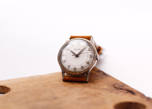 [Serviced] 1960s Baylor Mechanical Fluted Silver Dial Men's Wrist-Watch