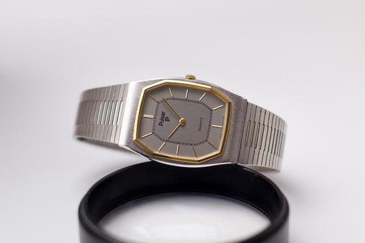 1993 Pulsar Quartz Straight Grain Gray Dial Two Tone Men's Wrist-Watch