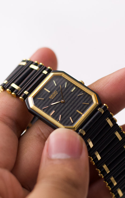 [Near Mint] 1985 Seiko Quartz Charcoal Dial Men's Two Tone Wrist-Watch