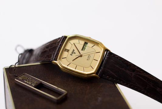 1997 Pulsar Ana-Digi Straight Grain Golden Dial Men's Wrist-Watch