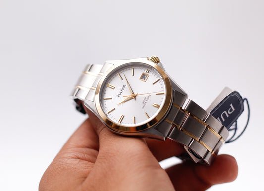 [Near Mint] 2000s Pulsar Quartz Silver Sunburst Dial Two Tone Case Men's Wrist-Watch W/Tag