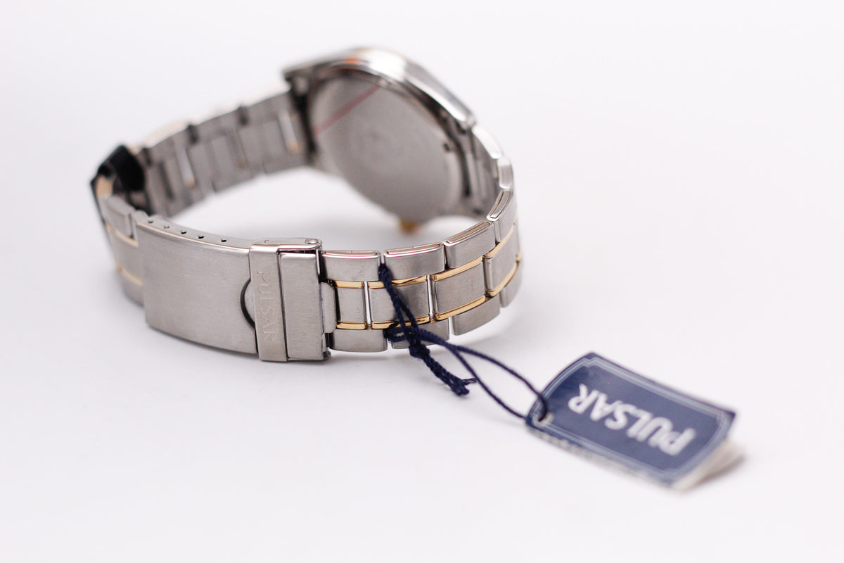 [Near Mint] 2000s Pulsar Quartz Silver Sunburst Dial Two Tone Case Men's Wrist-Watch W/Tag