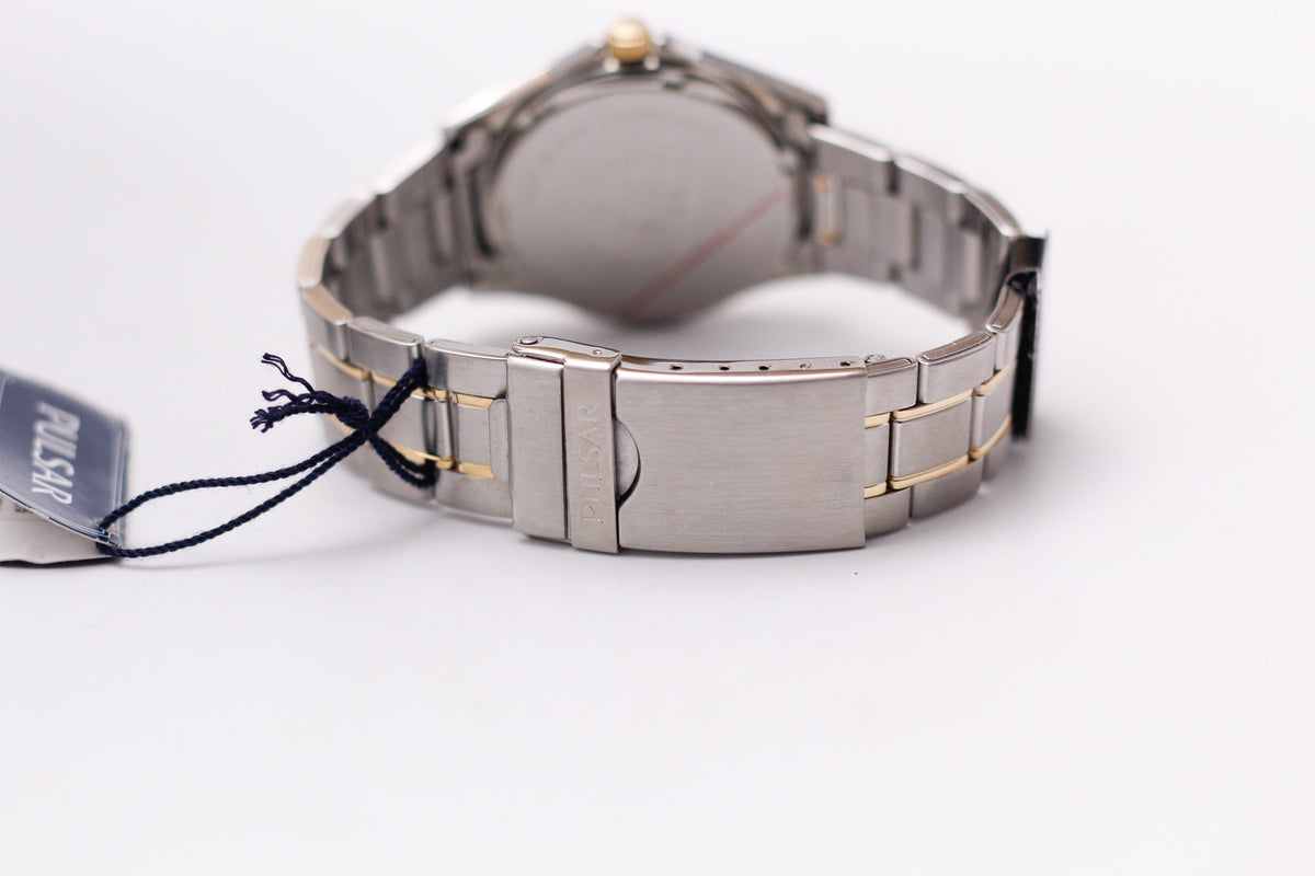 [Near Mint] 2000s Pulsar Quartz Silver Sunburst Dial Two Tone Case Men's Wrist-Watch W/Tag