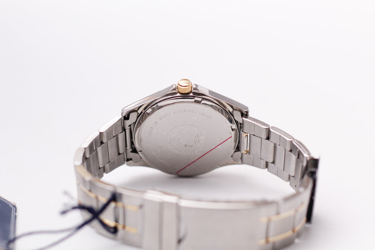 [Near Mint] 2000s Pulsar Quartz Silver Sunburst Dial Two Tone Case Men's Wrist-Watch W/Tag