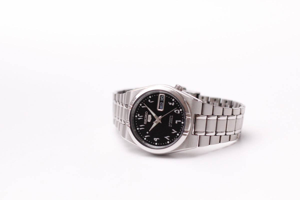 2012 Seiko Automatic Inky Black Arabic Dial Men's Wrist-Watch
