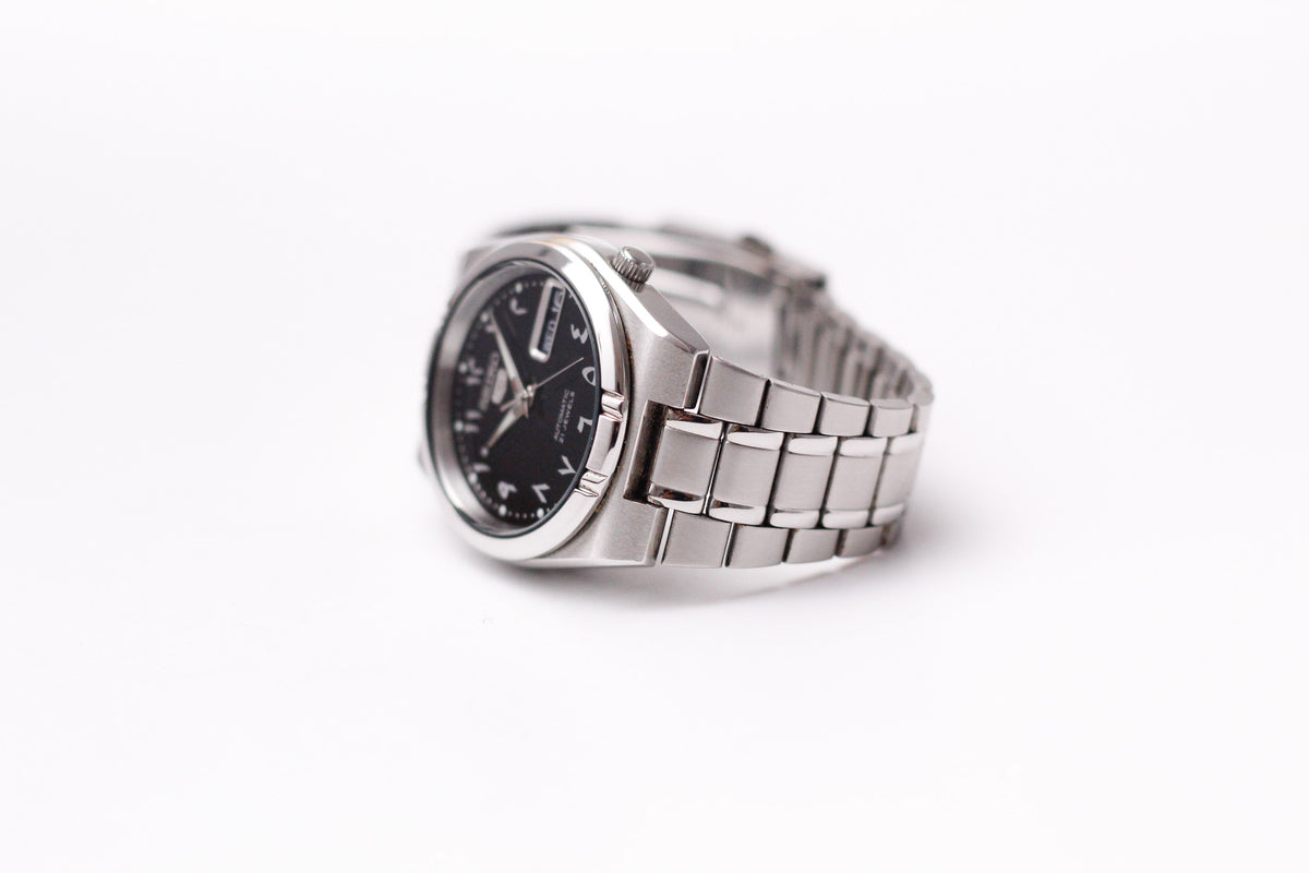 2012 Seiko Automatic Inky Black Arabic Dial Men's Wrist-Watch