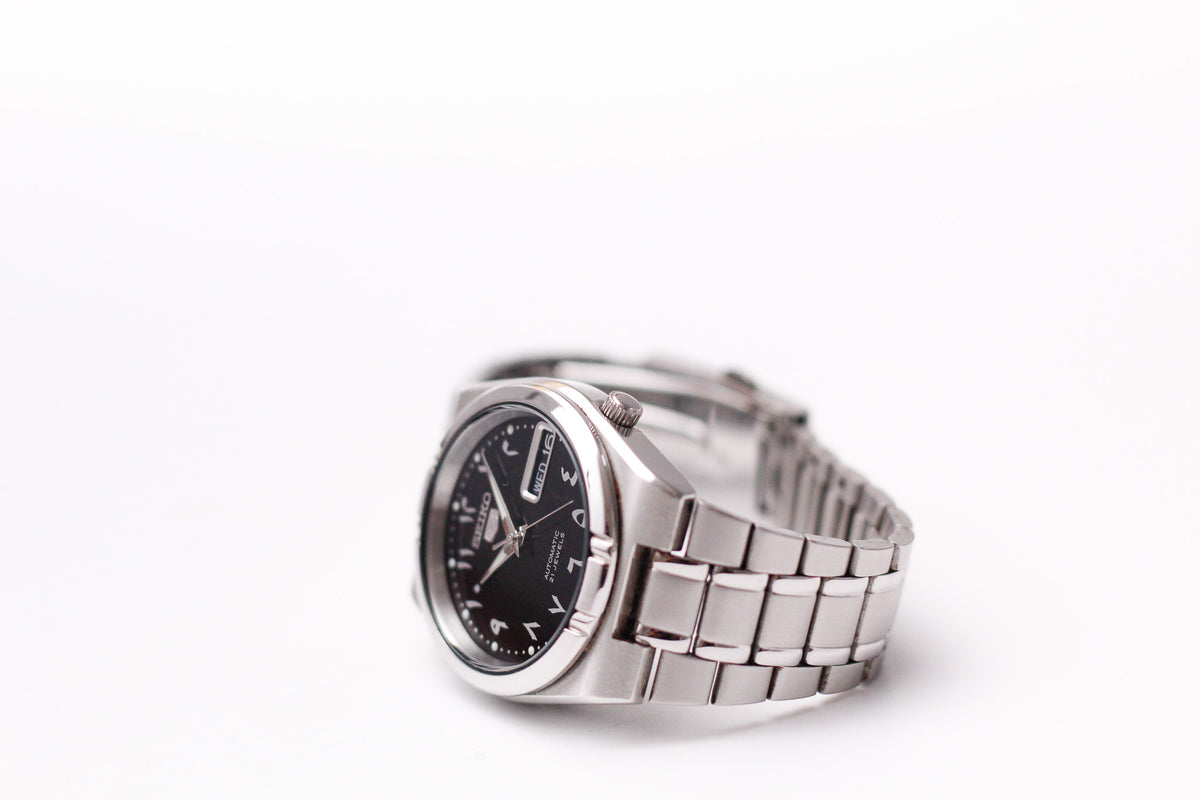2012 Seiko Automatic Inky Black Arabic Dial Men's Wrist-Watch