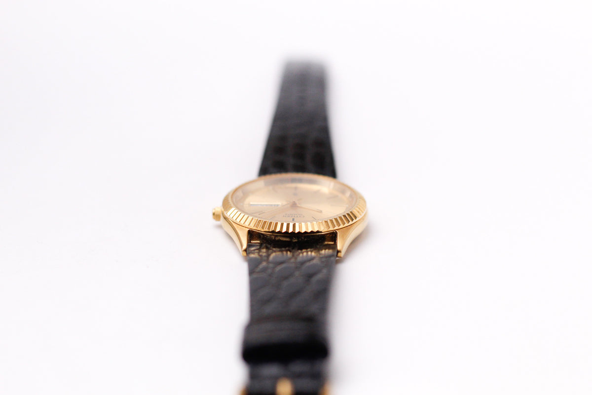 1999 Citizen Baby 'Day-Date' Golden Sunburst Dial Two Tone Men's Wrist Watch
