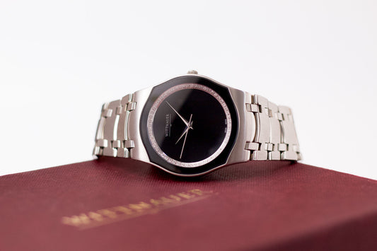 2000s Wittnauer Quartz Inky Black Gemstone Dial Men's Wrist-Watch W/Box & Papers