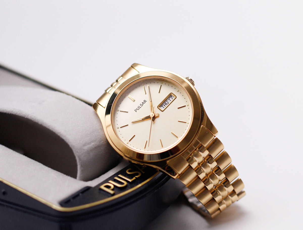 [Mint] 2000s Pulsar Quartz Straight Grain Dial Men's Wrist-Watch W/Box
