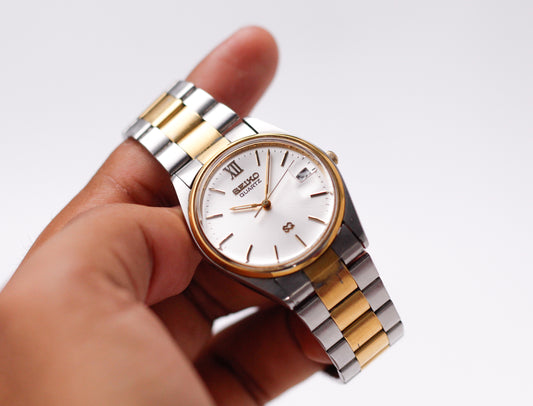 1987 Seiko 'Baby Date-Just' Silver Sunburst Men's Two Tone Wrist-Watch