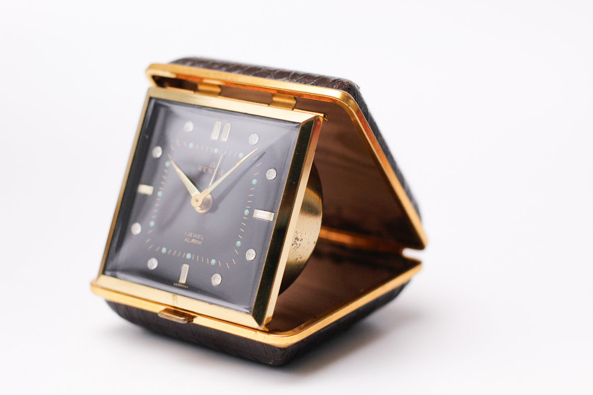 1970s Renise Mechanical Inky Black Dial Alarm Clock