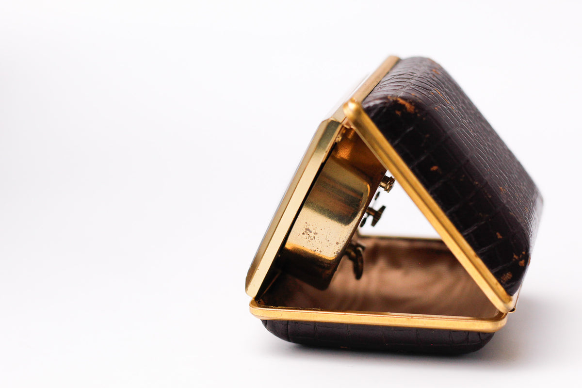1970s Renise Mechanical Inky Black Dial Alarm Clock