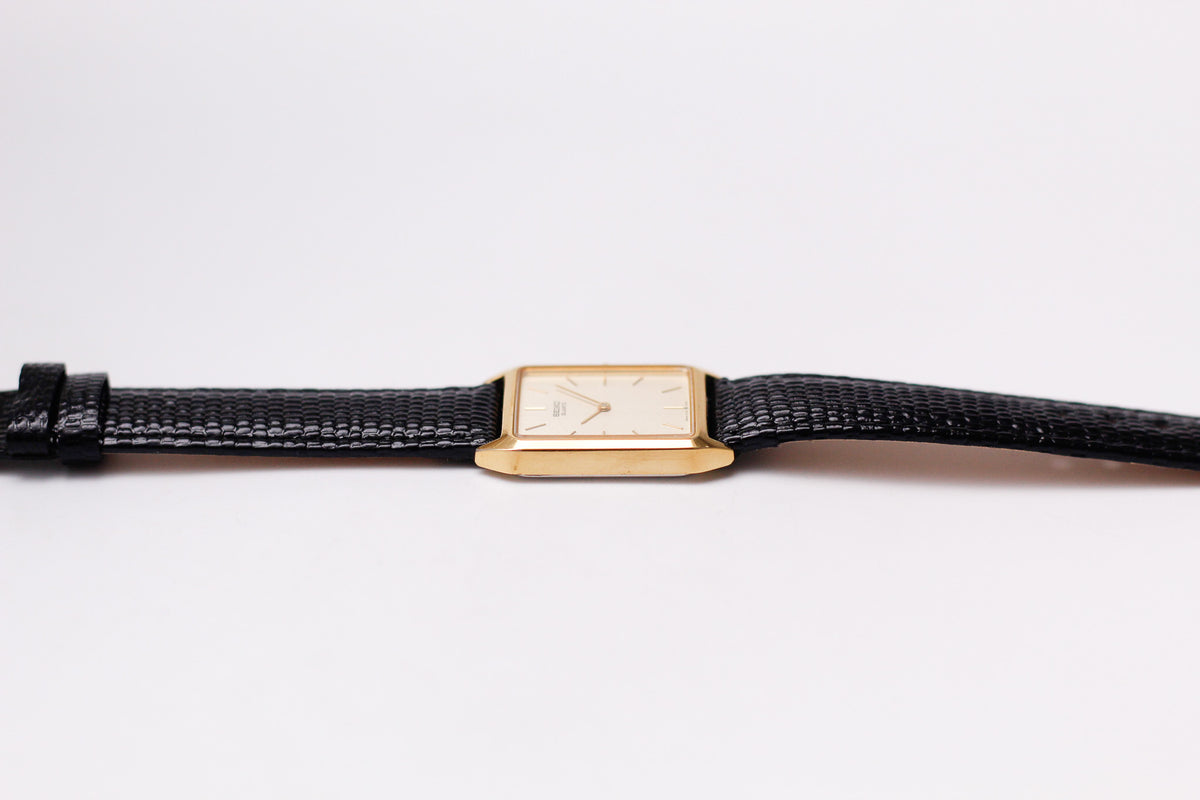 1986 Seiko Tank Straight Grain Golden Dial Men's Wrist-Watch