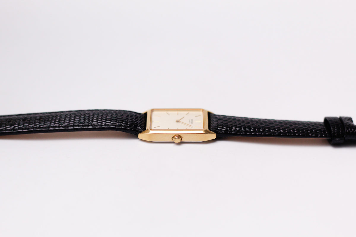1986 Seiko Tank Straight Grain Golden Dial Men's Wrist-Watch