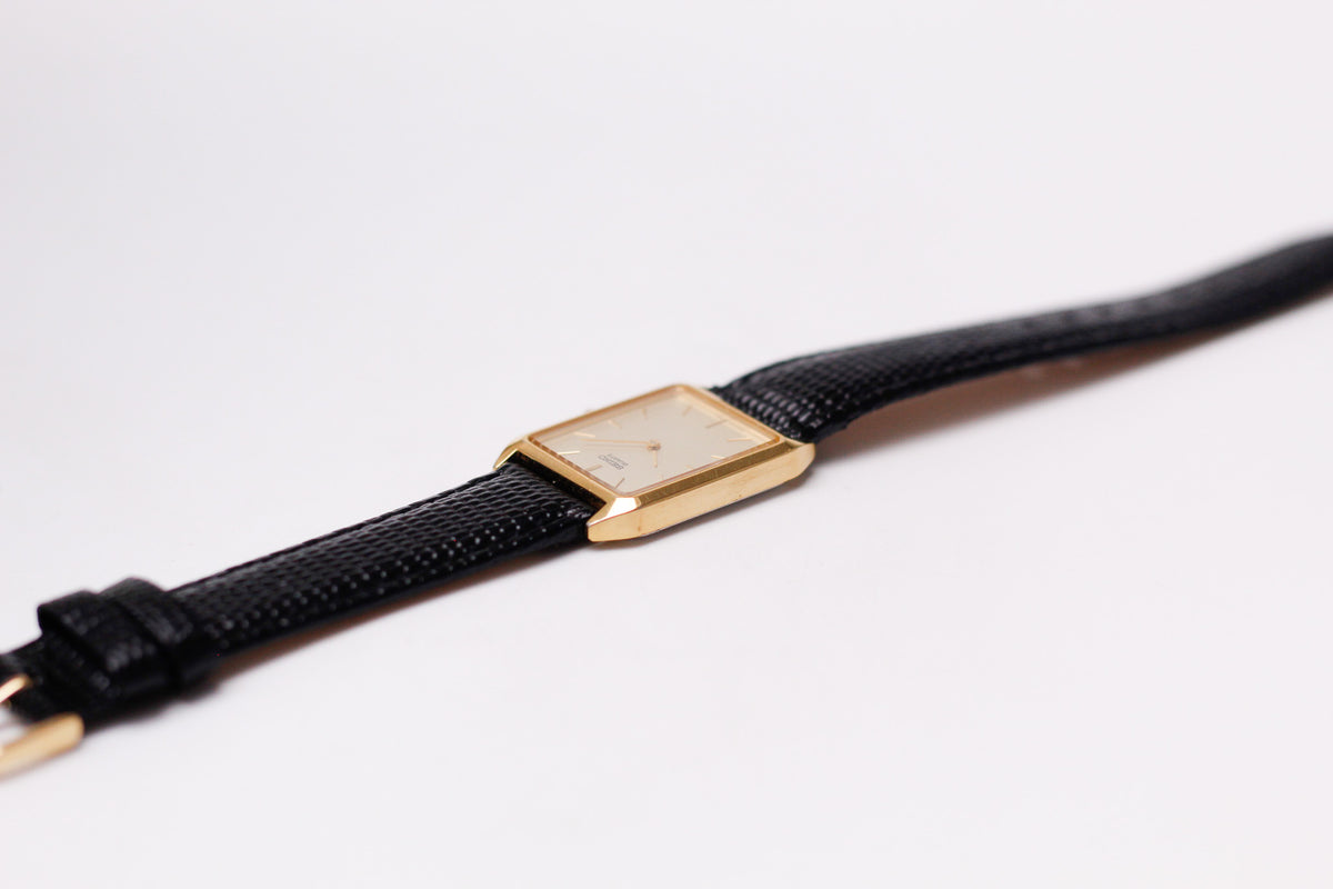 1986 Seiko Tank Straight Grain Golden Dial Men's Wrist-Watch