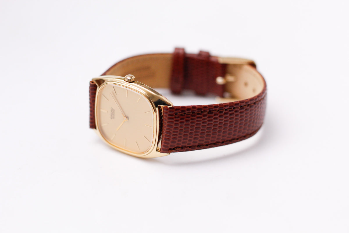 1983 Seiko Quartz Straight Grain Golden Dial Men's Wrist Watch