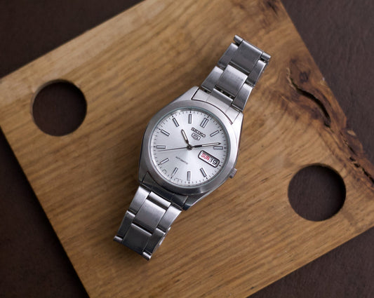 2000s Seiko 5 Silver Sunburst Dial Men's Wrist-Watch