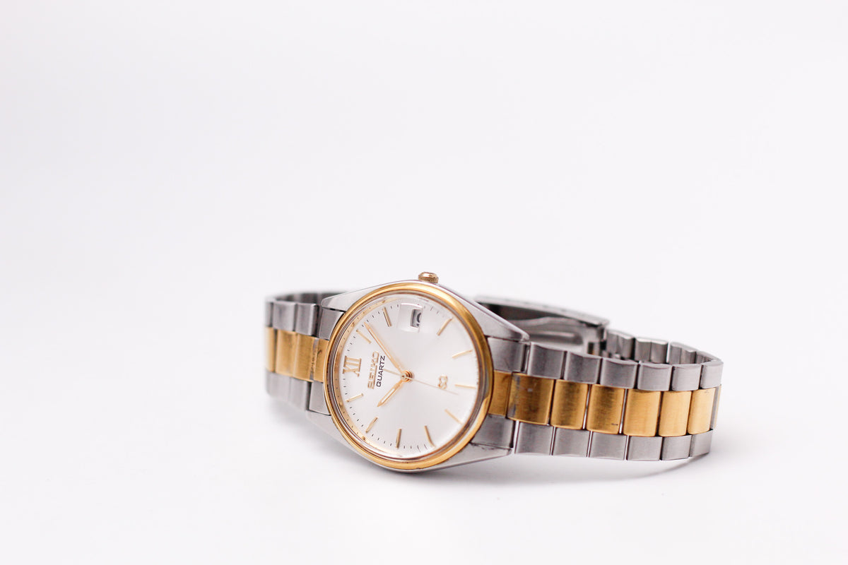 1987 Seiko 'Baby Date-Just' Silver Sunburst Men's Two Tone Wrist-Watch