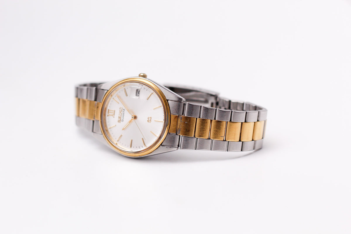 1987 Seiko 'Baby Date-Just' Silver Sunburst Men's Two Tone Wrist-Watch