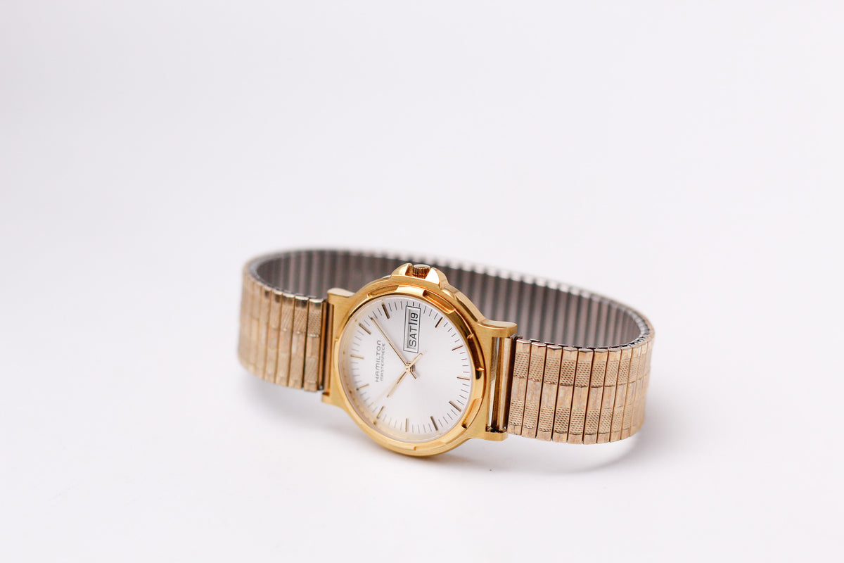 [Mint] 1990s Hamilton Masterpiece Quartz Silver Sunburst Dial Men's Wrist-Watch Full-Set