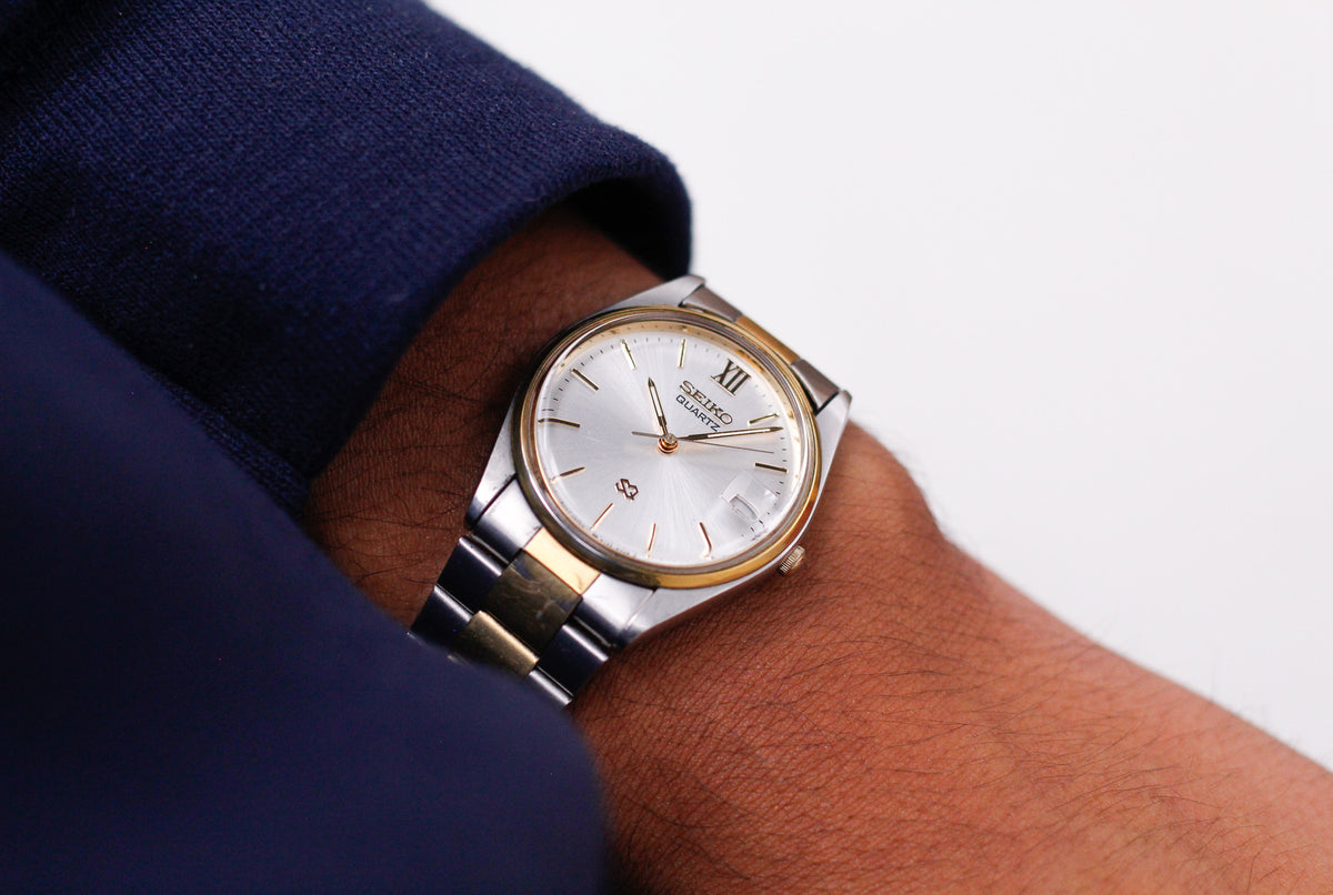 1987 Seiko 'Baby Date-Just' Silver Sunburst Men's Two Tone Wrist-Watch