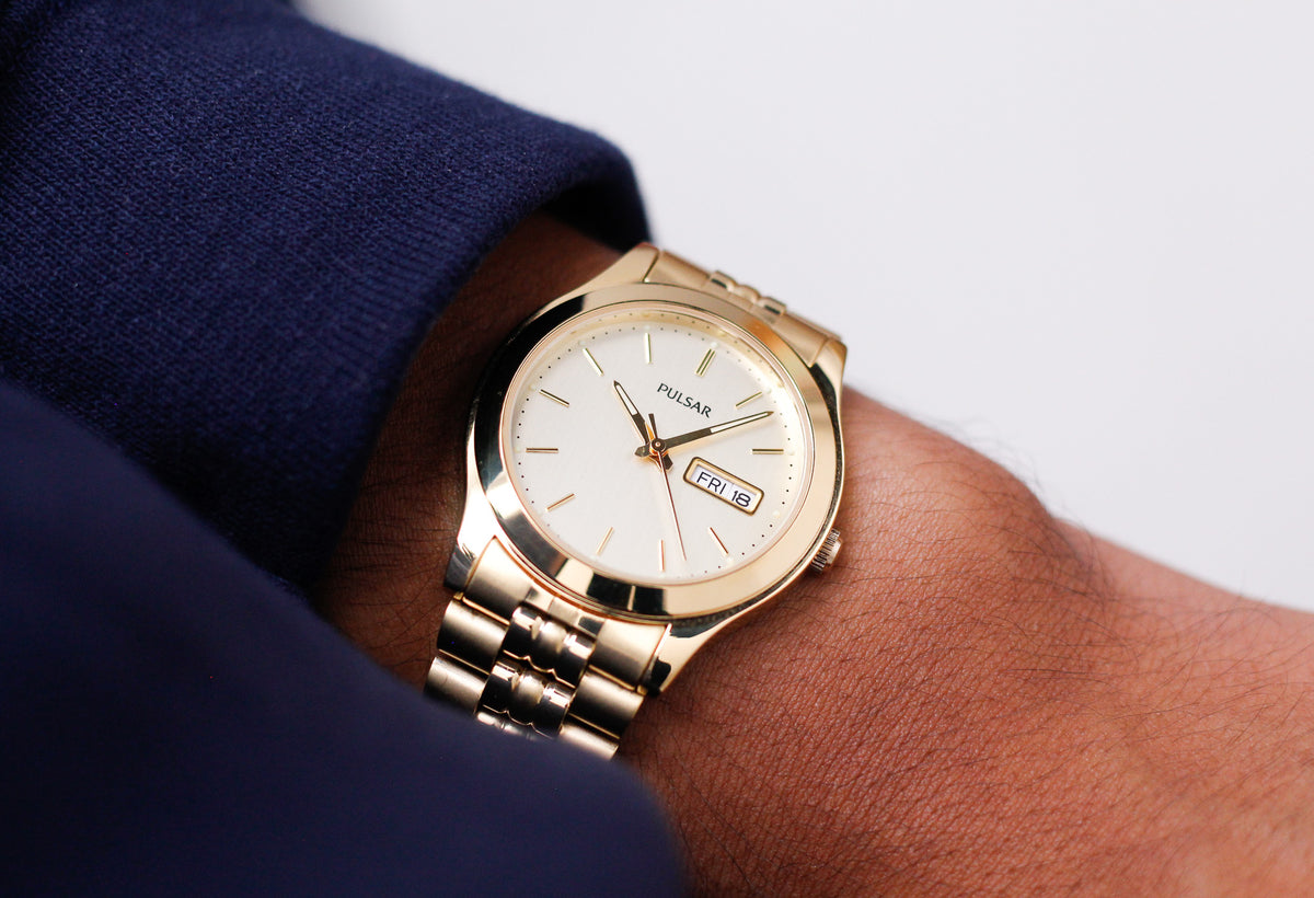 [Mint] 2000s Pulsar Quartz Straight Grain Dial Men's Wrist-Watch W/Box