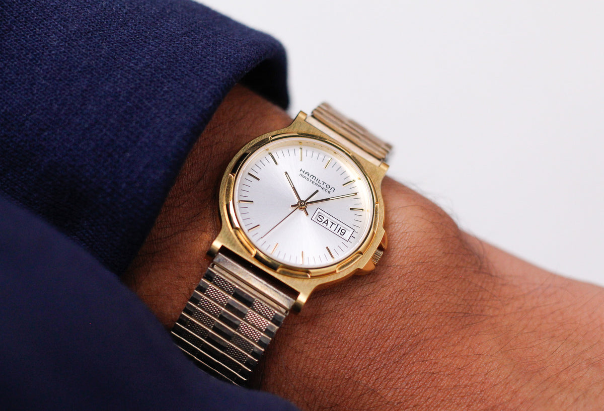 [Mint] 1990s Hamilton Masterpiece Quartz Silver Sunburst Dial Men's Wrist-Watch Full-Set