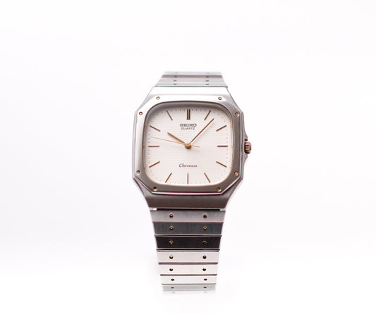 1986 Seiko Chronos 'Baby Santos' Textured White Dial Men's Wrist-Watch