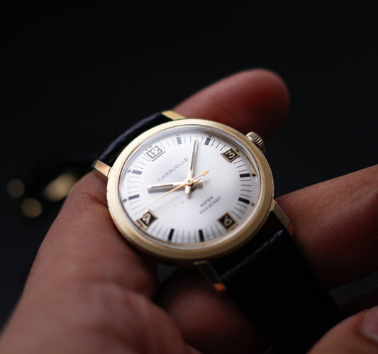 [Serviced] 1960s Caravelle Mechanical Silver Sunburst Dial Men's Wrist-Watch