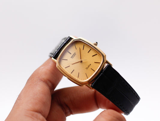 1982 Seiko Dolce Frosted Golden Dial Tank Men's Wrist-Watch
