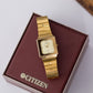 1990s Citizen CQ Quartz Golden Square Men's Wrist-Watch W/Box