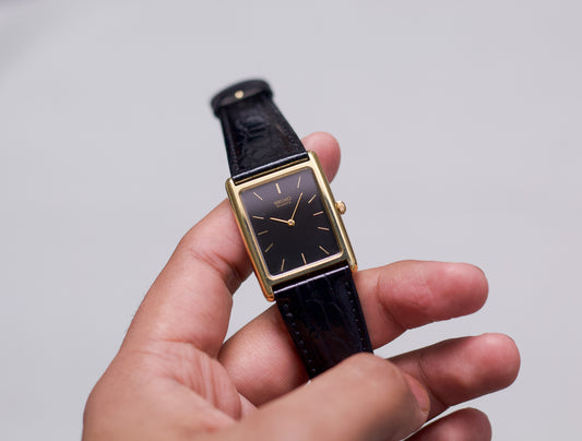 1984 Seiko Quartz Charcoal Black Dial Tank Men's Wrist-Watch