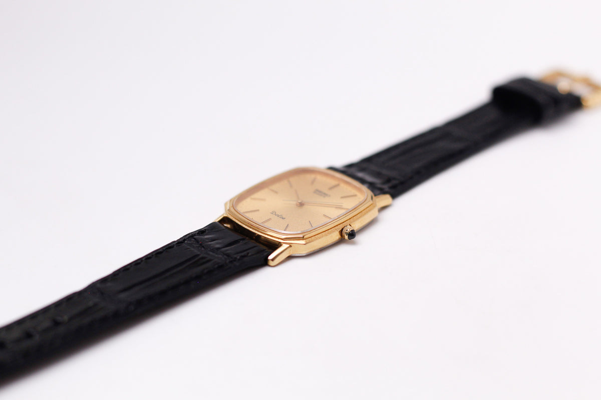 1982 Seiko Dolce Frosted Golden Dial Tank Men's Wrist-Watch