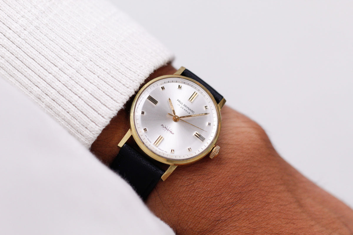 1960s Paul Raynard Mechanical Silver Sunburst Dial Men's Wrist-Watch