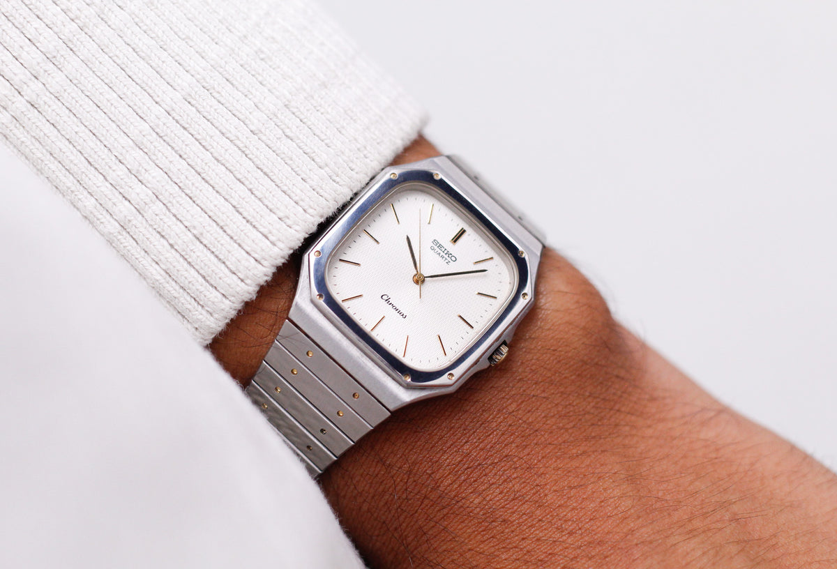 1986 Seiko Chronos 'Baby Santos' Textured White Dial Men's Wrist-Watch