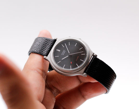 1997 Citizen Quartz Alarm Matte Black Dial Men's Wrist-Watch