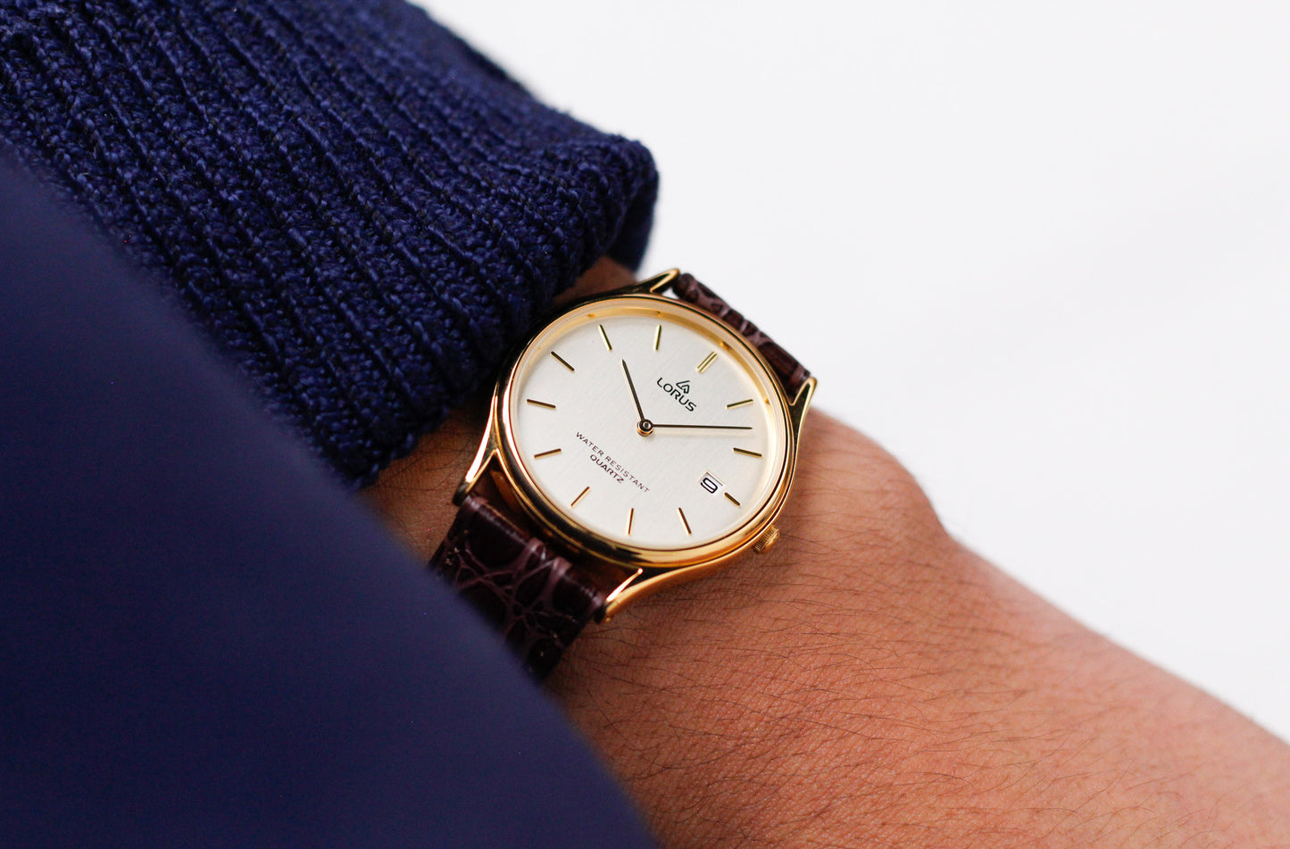 [Near Mint] 1990s Seiko Lorus Quartz Straight Grain Golden Dial Men's Wrist-Watch