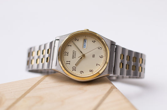 1990 Seiko SQ Light Golden Dial Two Tone Men's Wrist-Watch