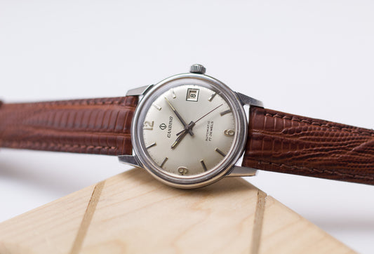 1970s Swiss Candino Automatic Silver Sunburst Men's Wrist-Watch