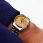 1990 Pulsar Quartz Straight Grain Golden Dial Two Tone Men's Wrist-Watch