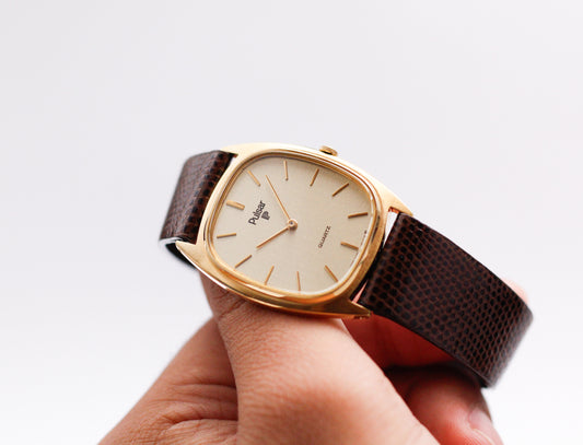 1983 Pulsar Quartz Baby Ellipse Golden Washi Dial Men's Wrist-Watch